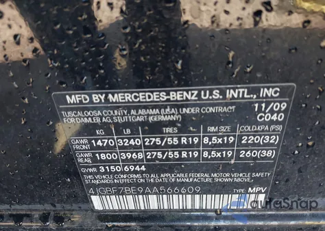 2010 Mercedes-Benz Gl 450 4Matic from USA, damaged, VIN 4JGBF7BE9AA566609